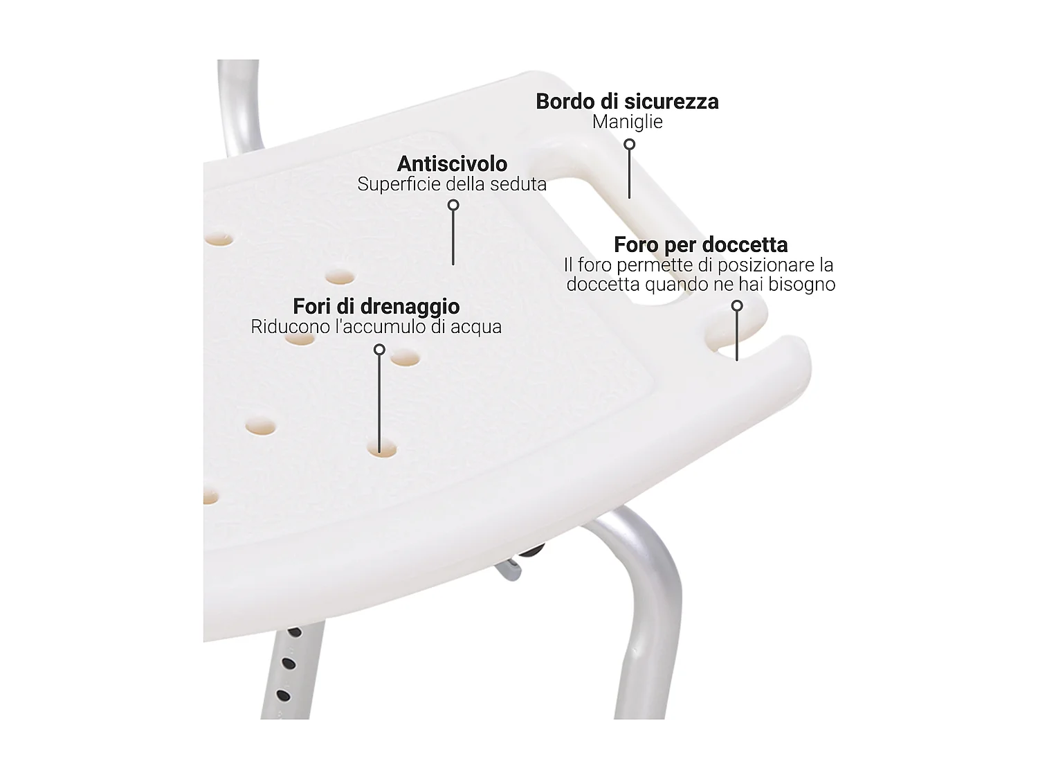 Sedia da doccia regolabile con schienale per anziani e disabili