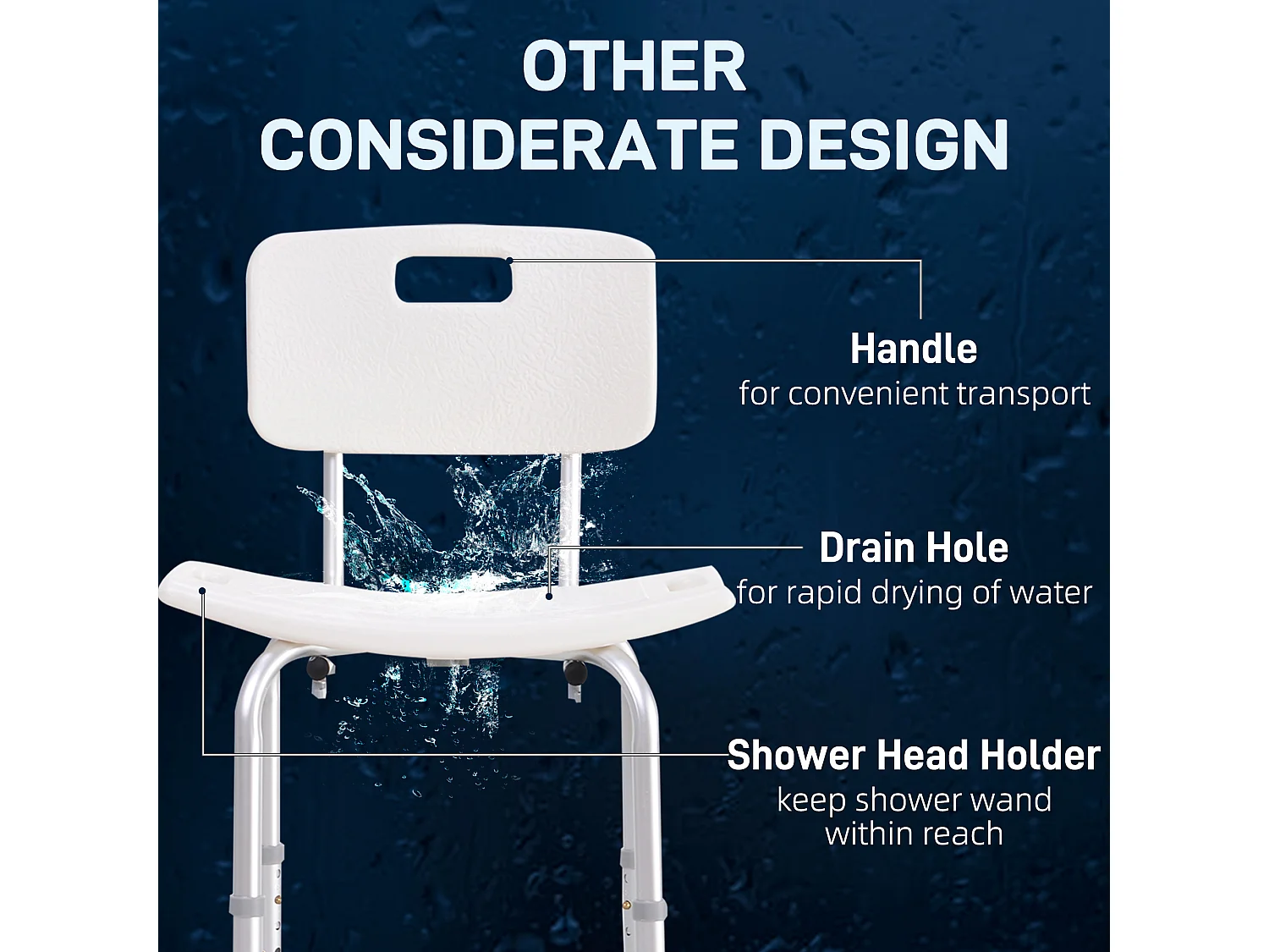 Sedia da doccia regolabile con schienale per anziani e disabili