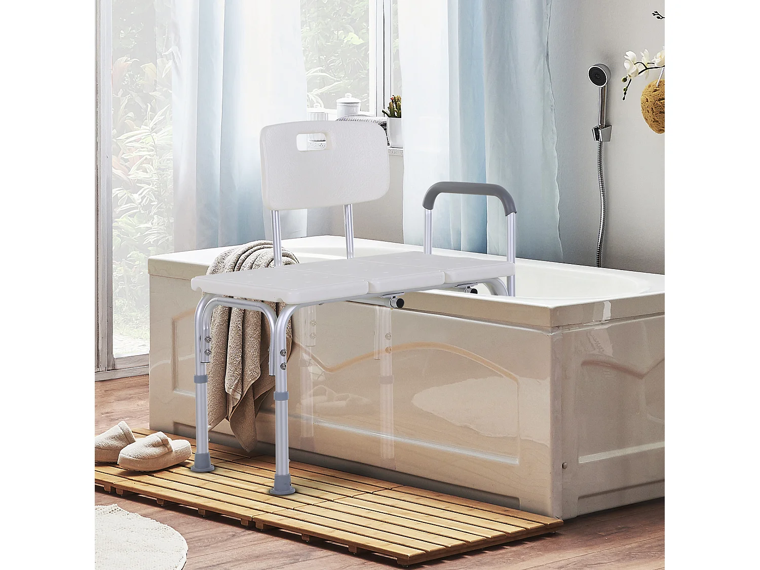 Sedia da doccia antiscivolo e regolabile su 6 livelli 74x53x80-92 cm