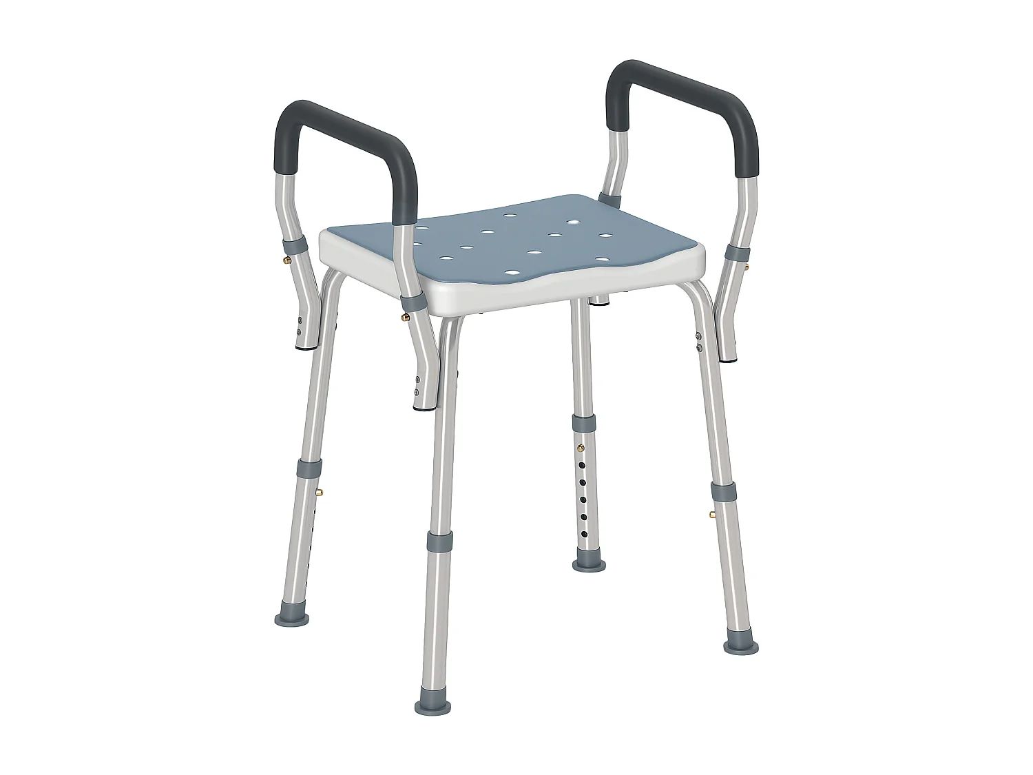 Sgabello per doccia ad altezza regolabile con braccioli multicolore