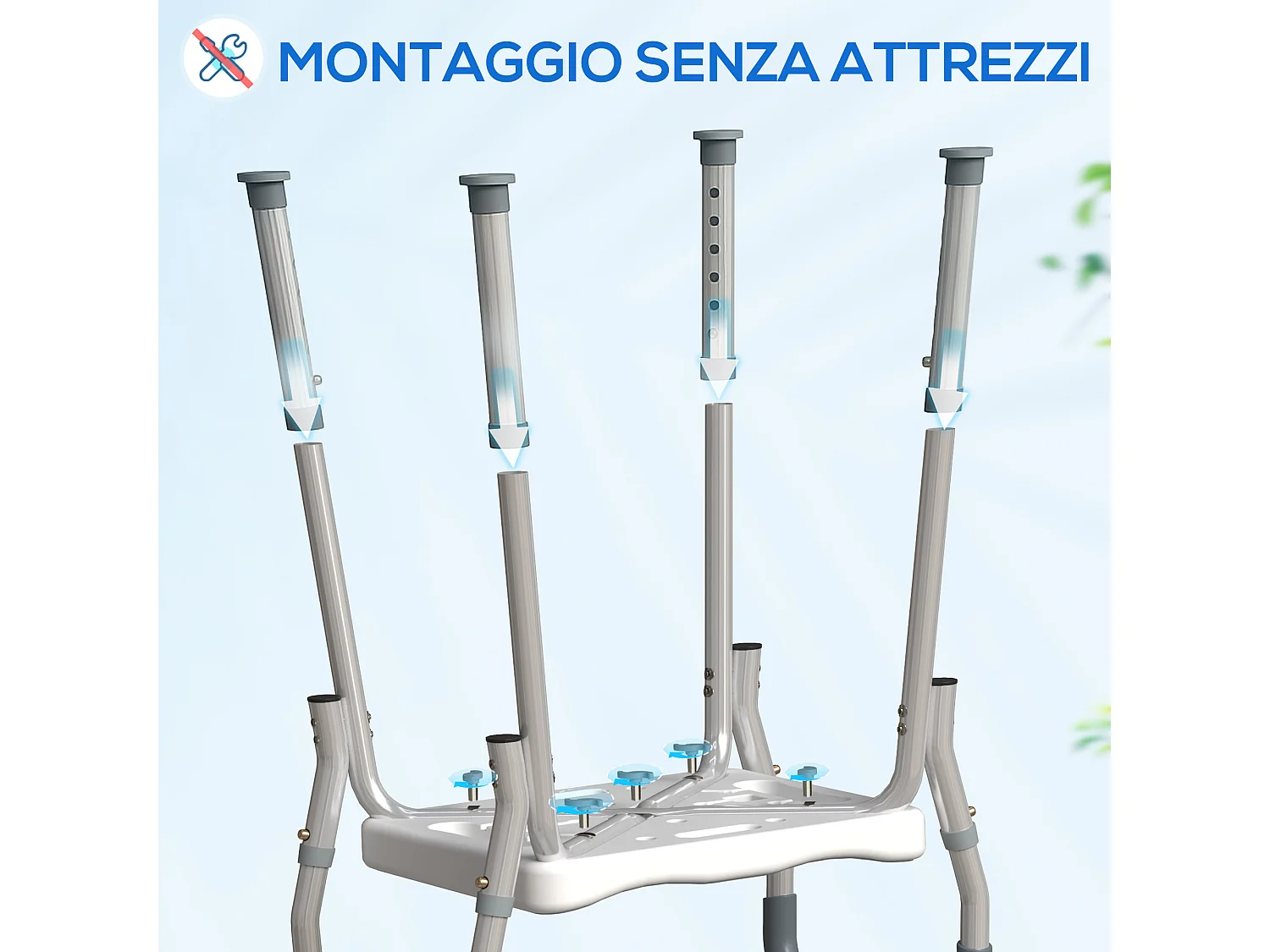 Sgabello per doccia ad altezza regolabile con braccioli multicolore