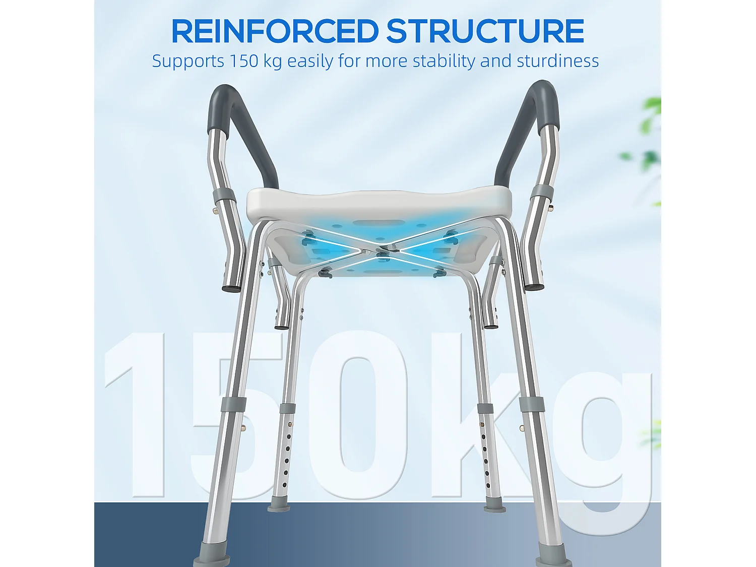 Sgabello per doccia ad altezza regolabile con braccioli multicolore