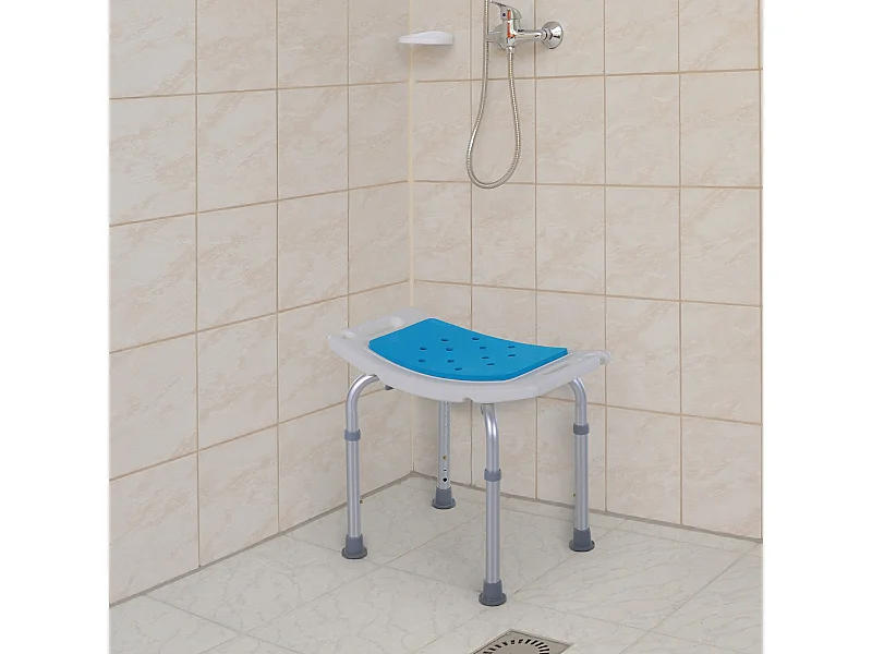 Sgabello da doccia ad altezza regolabile in alluminio e plastica