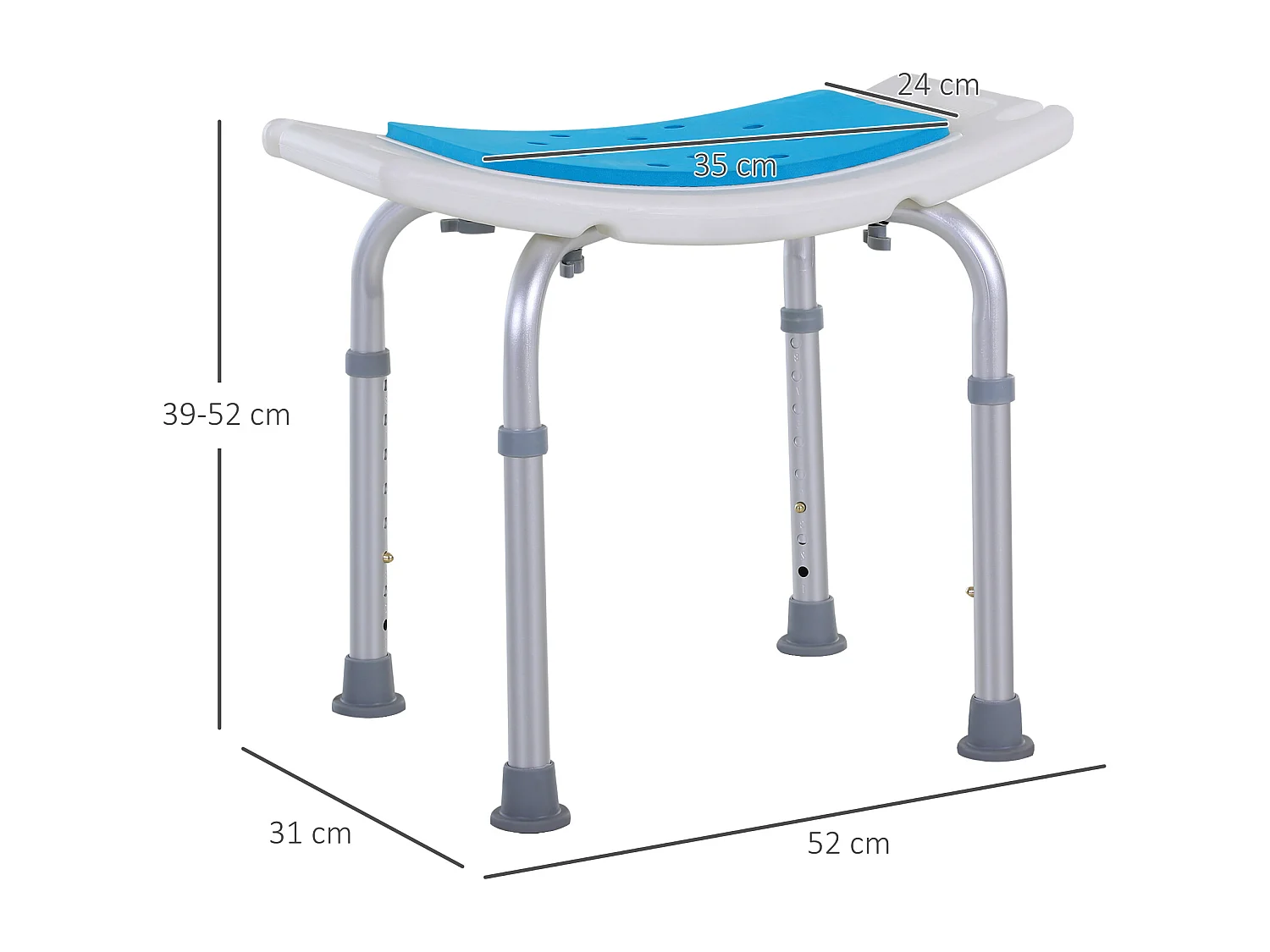 Sgabello da doccia ad altezza regolabile in alluminio e plastica