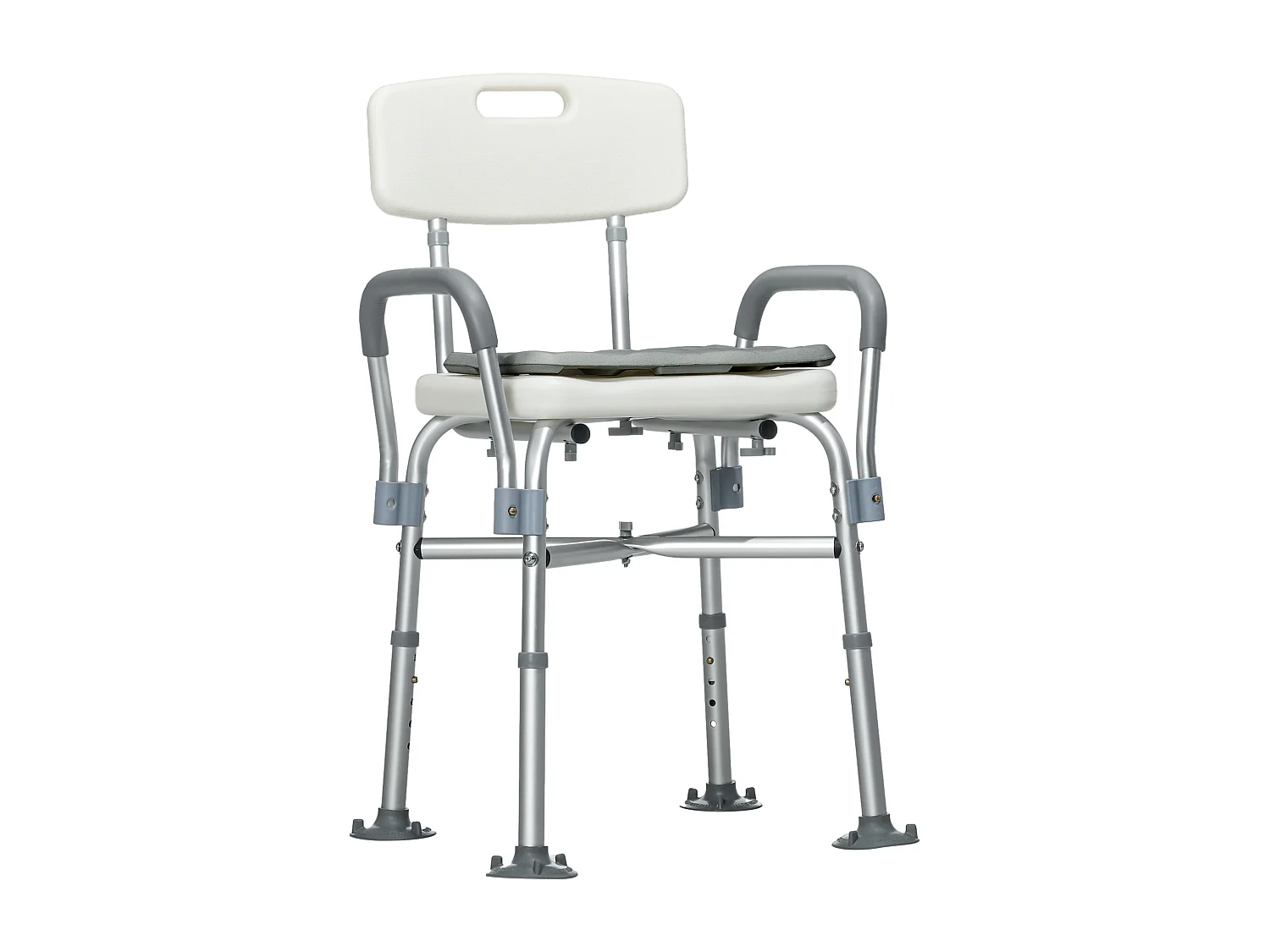 Sedia per doccia ad altezza regolabile con braccioli e cuscino bianca