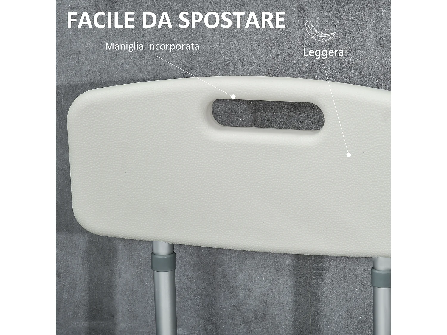 Sedia per doccia ad altezza regolabile con braccioli e cuscino bianca