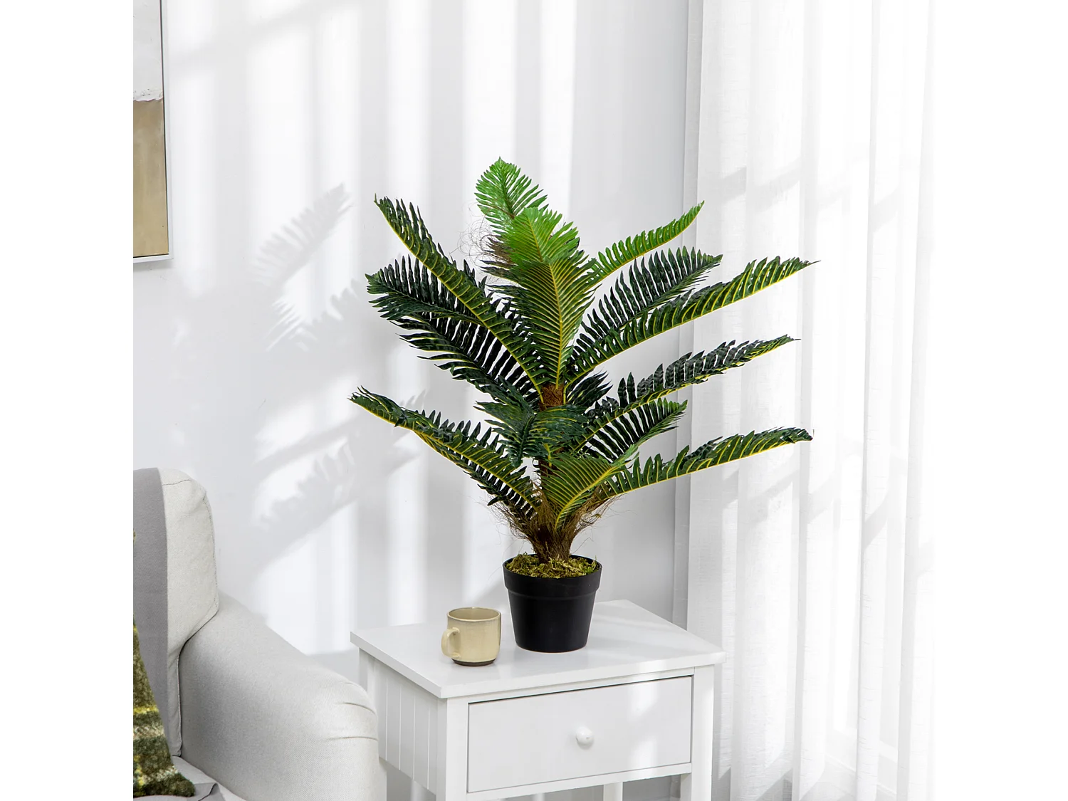 Pianta artificiale di palma con 18 foglie e vaso alta 85 cm