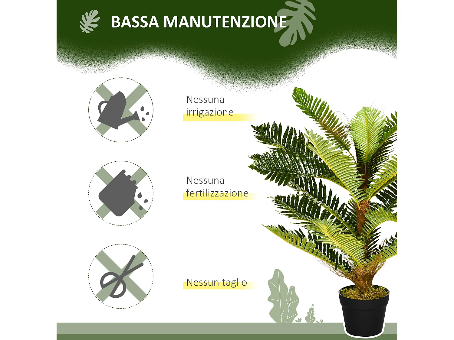 Pianta artificiale di palma con 18 foglie e vaso alta 85 cm