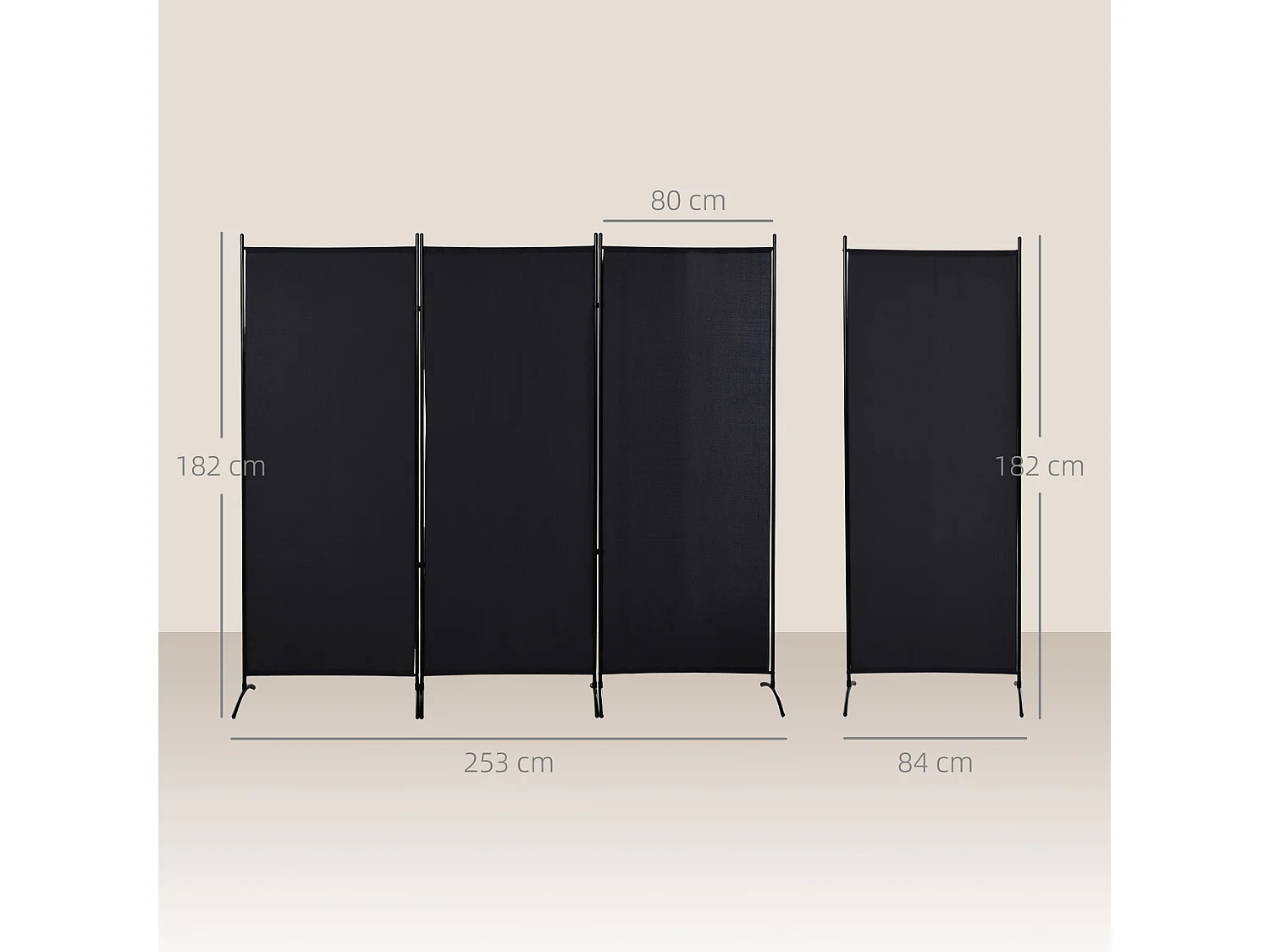 Separé da interno pieghevole a 3 pannelli metallo e poliestere nero