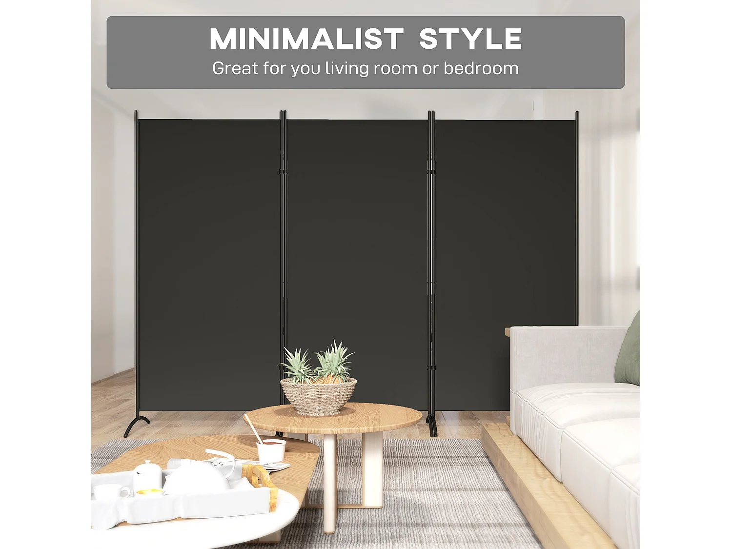 Separé da interno pieghevole a 3 pannelli metallo e poliestere nero