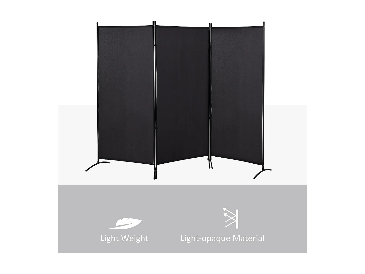 Separé da interno pieghevole a 3 pannelli metallo e poliestere nero