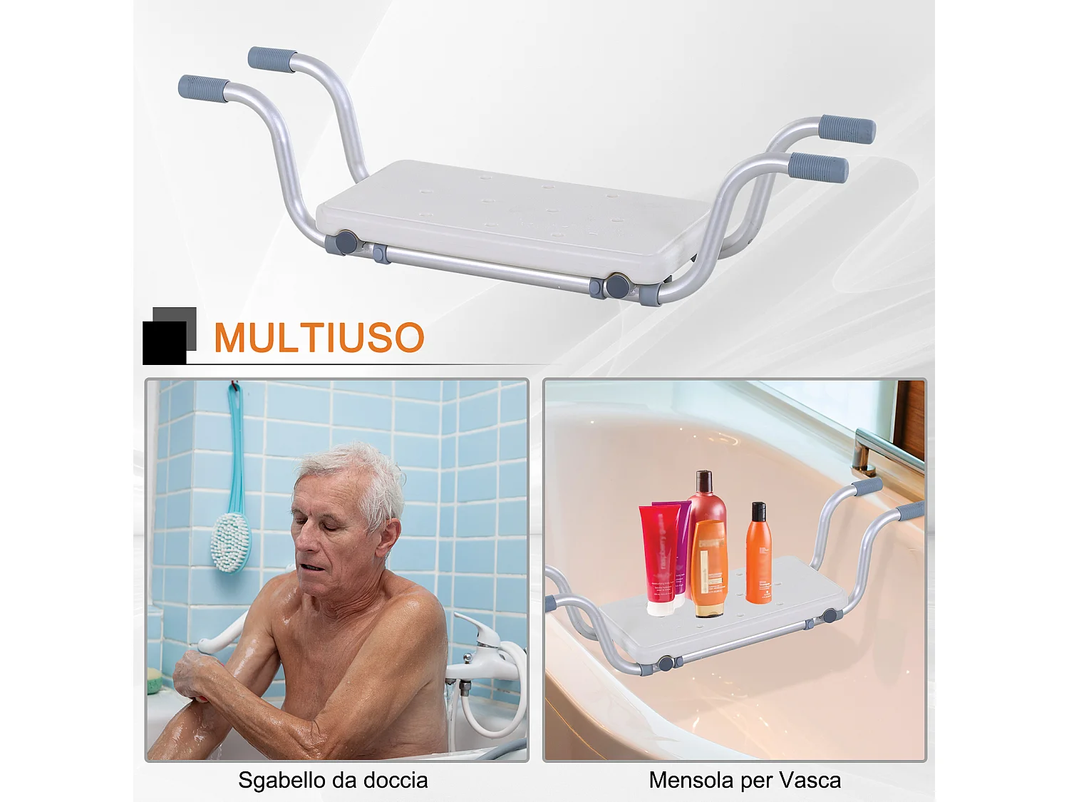 Sedile per vasca da bagno regolabile in alluminio