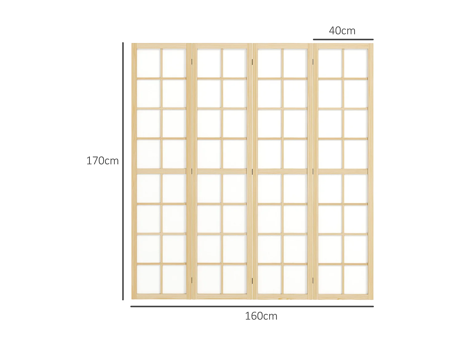Paravento pieghevole a 4 pannelli 160x170 cm in legno e tessuto