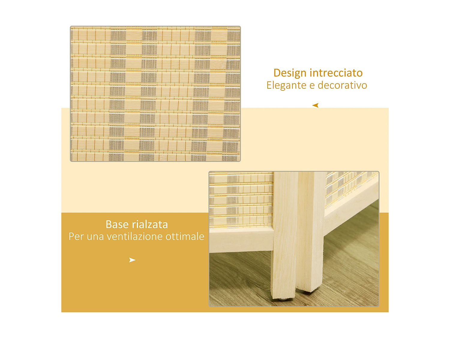 Paravento 4 ante pieghevole in legno e bambù altezza 180cm