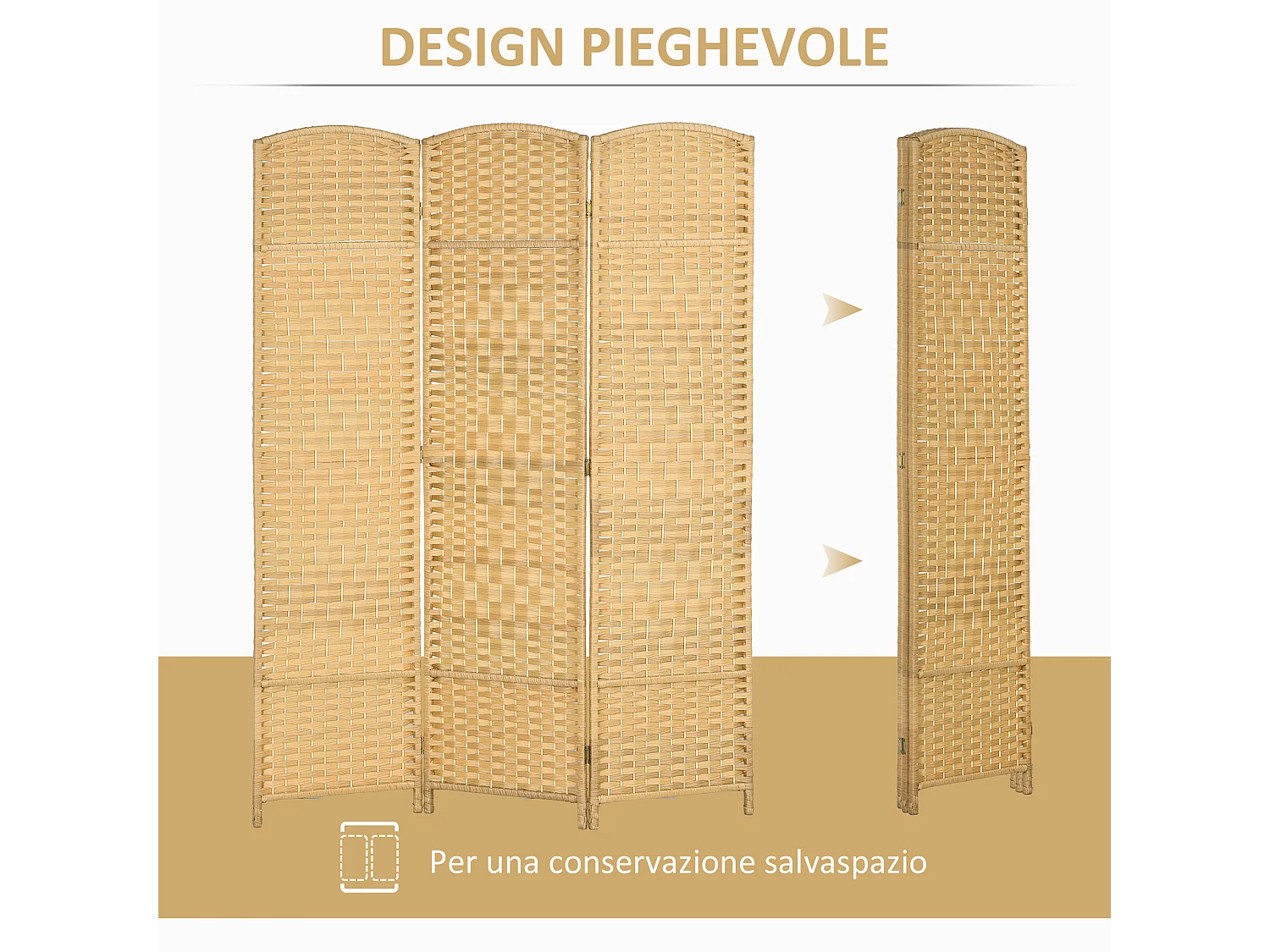 Paravento da interno a 3 ante pieghevole intrecciato 135x180cm