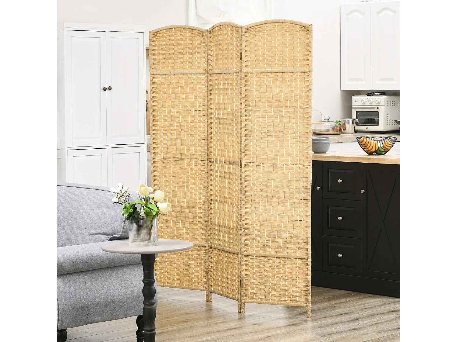 Paravento da interno a 3 ante pieghevole intrecciato 135x180cm