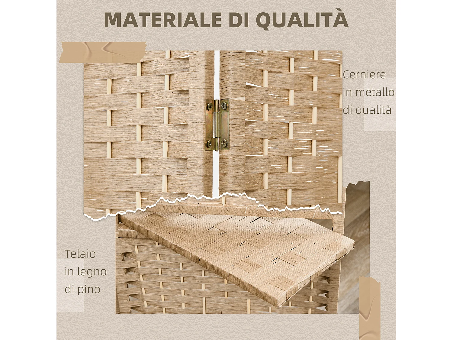 Paravento pieghevole da interno a 4 pannelli con mensole