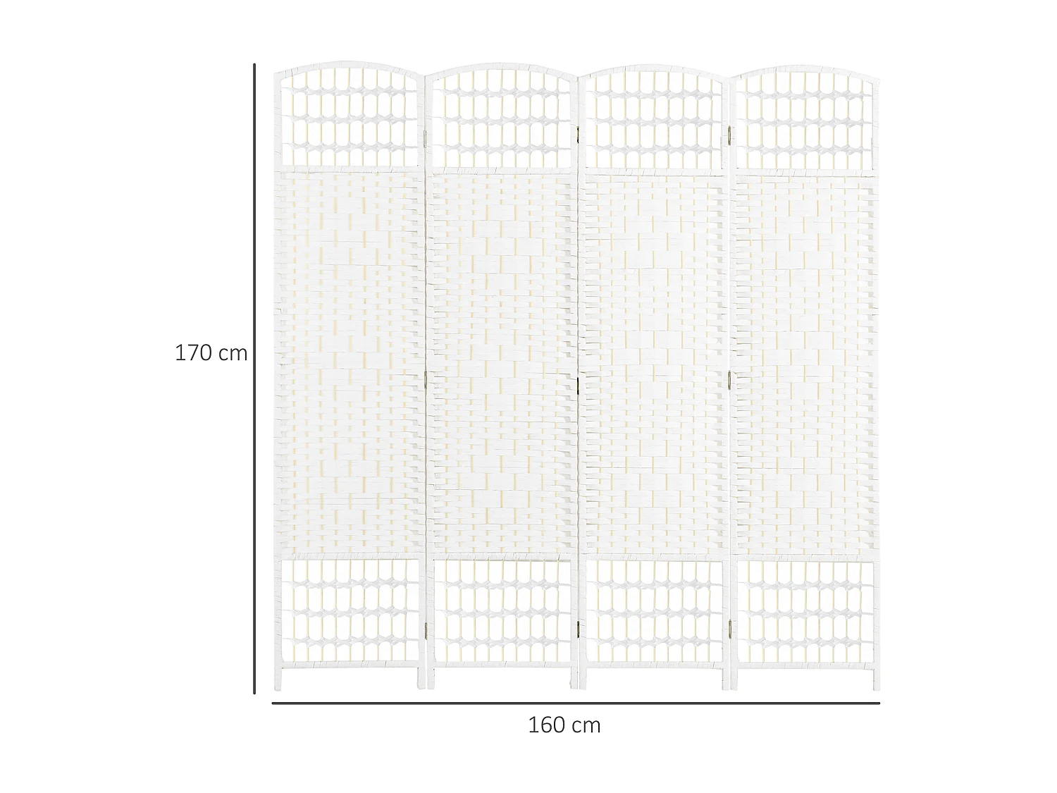 Paravento da interno a 4 ante pieghevole intrecciato 160x170cm bianco