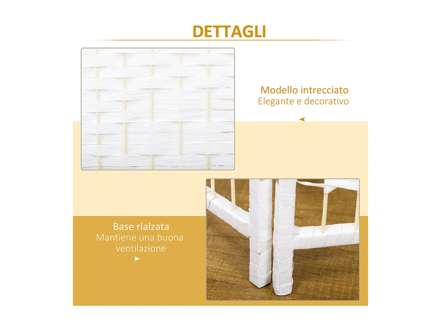 Paravento da interno a 4 ante pieghevole intrecciato 160x170cm bianco