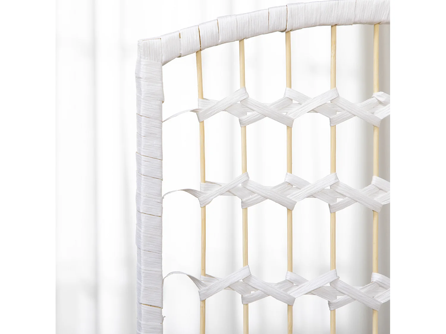 Paravento da interno a 4 ante pieghevole intrecciato 160x170cm bianco