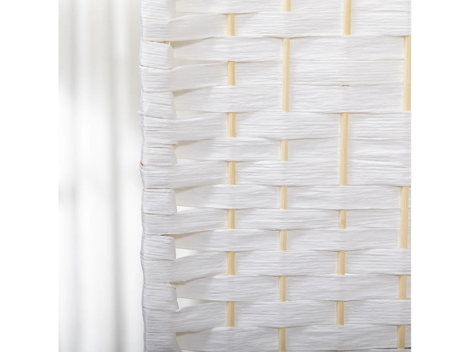 Paravento da interno a 4 ante pieghevole intrecciato 160x170cm bianco