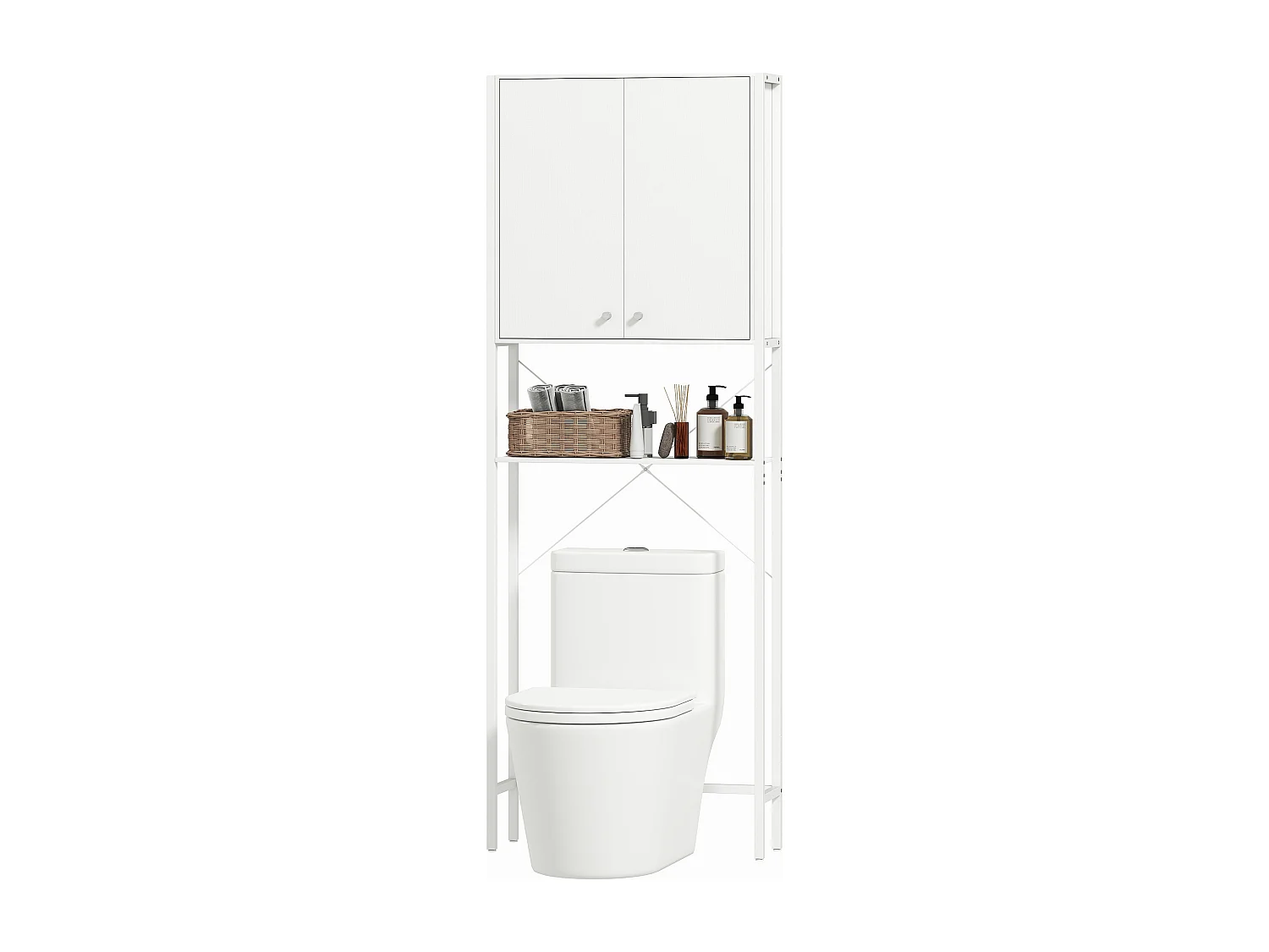 Mobile bagno sopra wc e lavatrice con armadietto e ripiano bianco