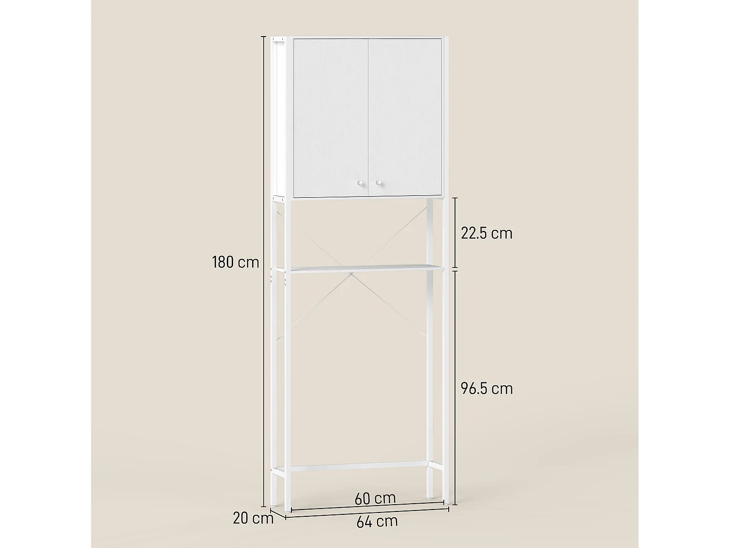 Mobile bagno sopra wc e lavatrice con armadietto e ripiano bianco