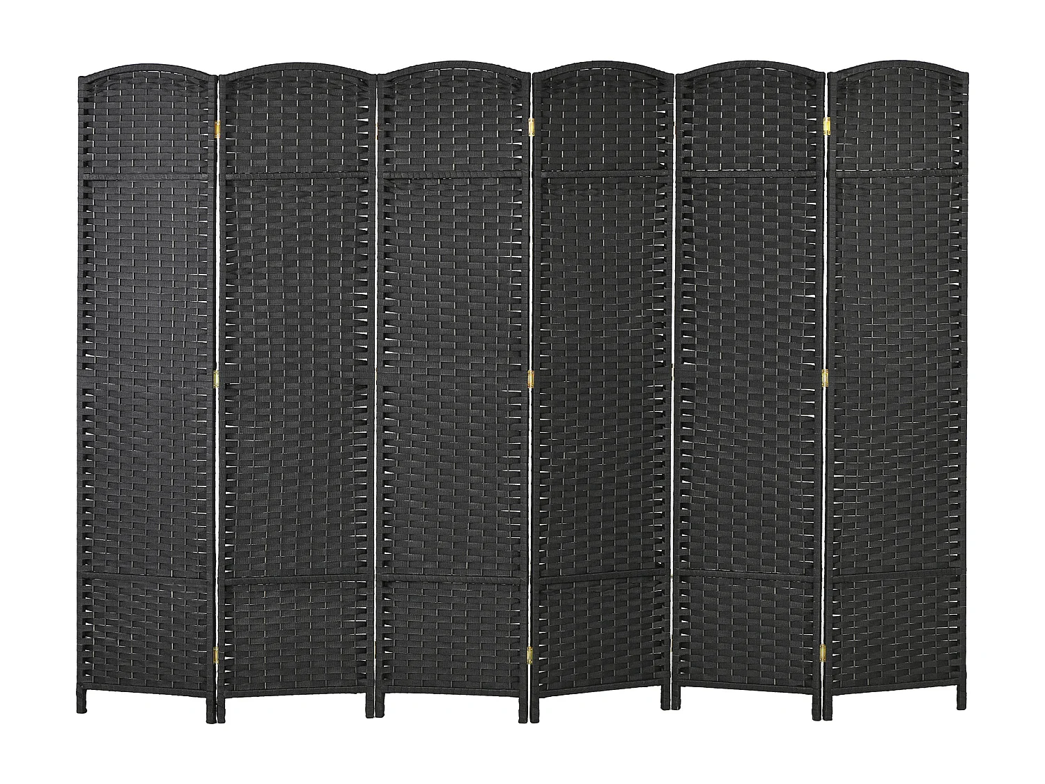 Paravento divisorio per ambienti pieghevole a 6 ante intrecciato nero