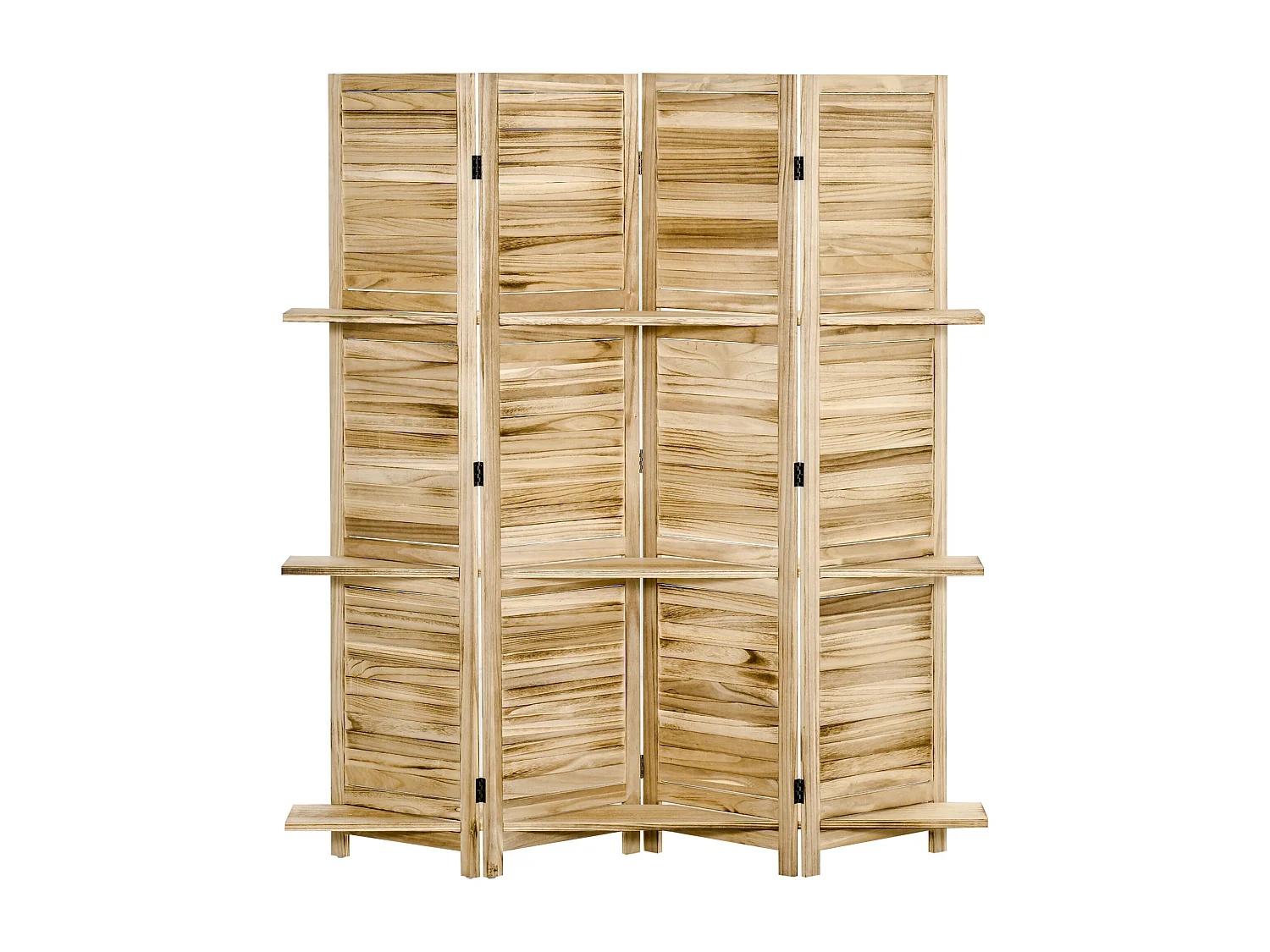 Paravento per interni pieghevole 4 ante con ripiani in legno