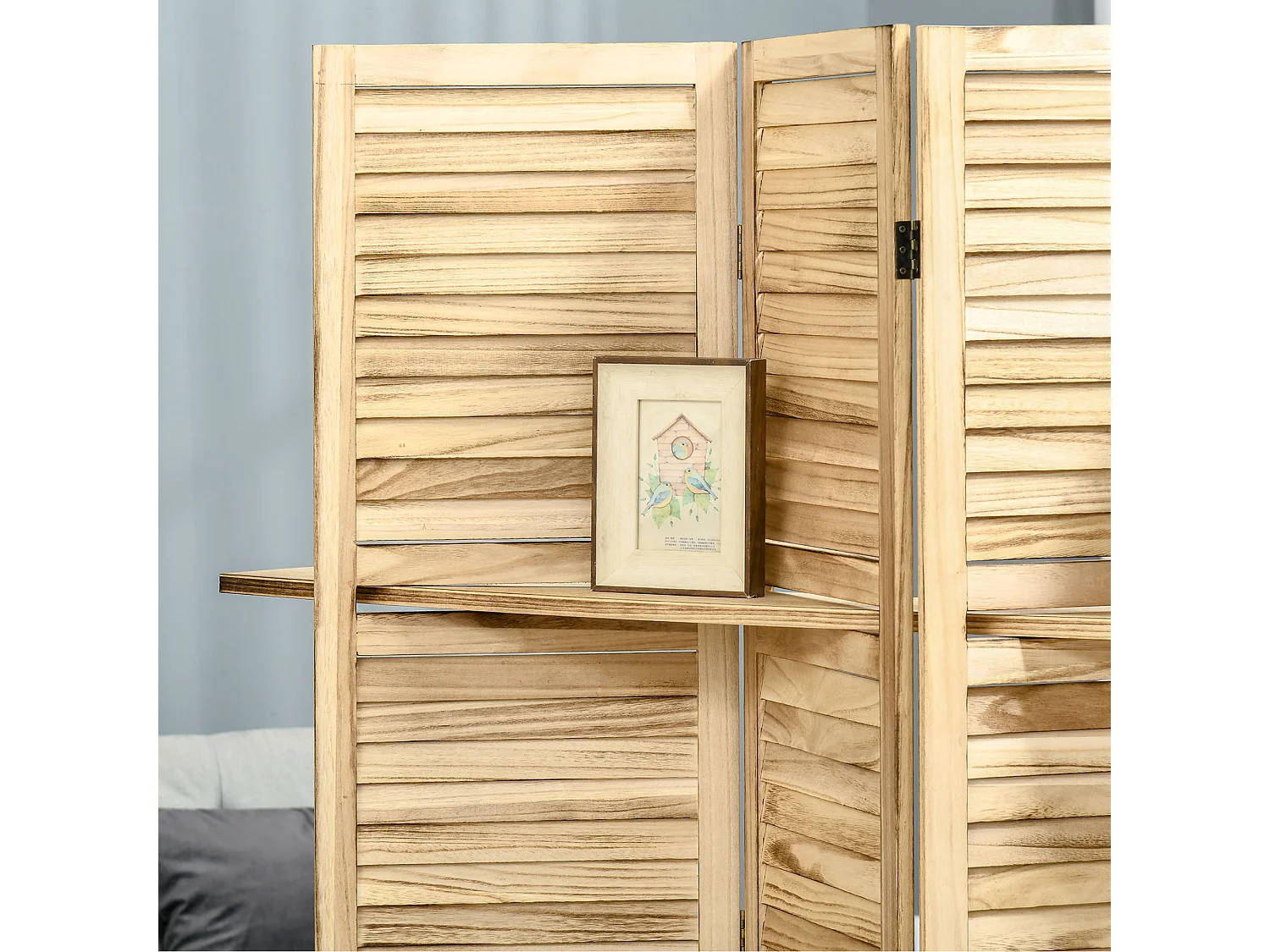 Paravento per interni pieghevole 4 ante con ripiani in legno