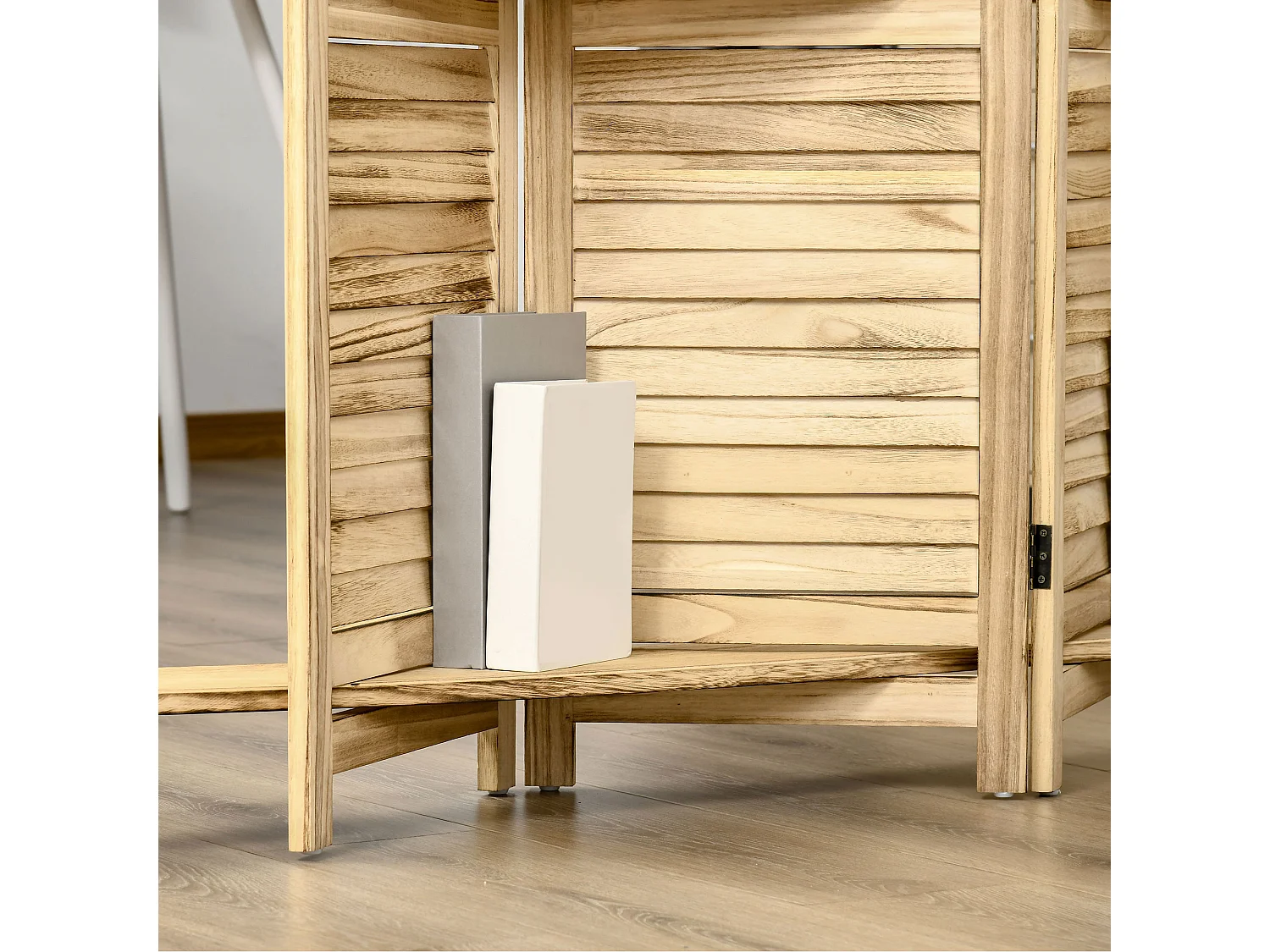 Paravento per interni pieghevole 4 ante con ripiani in legno