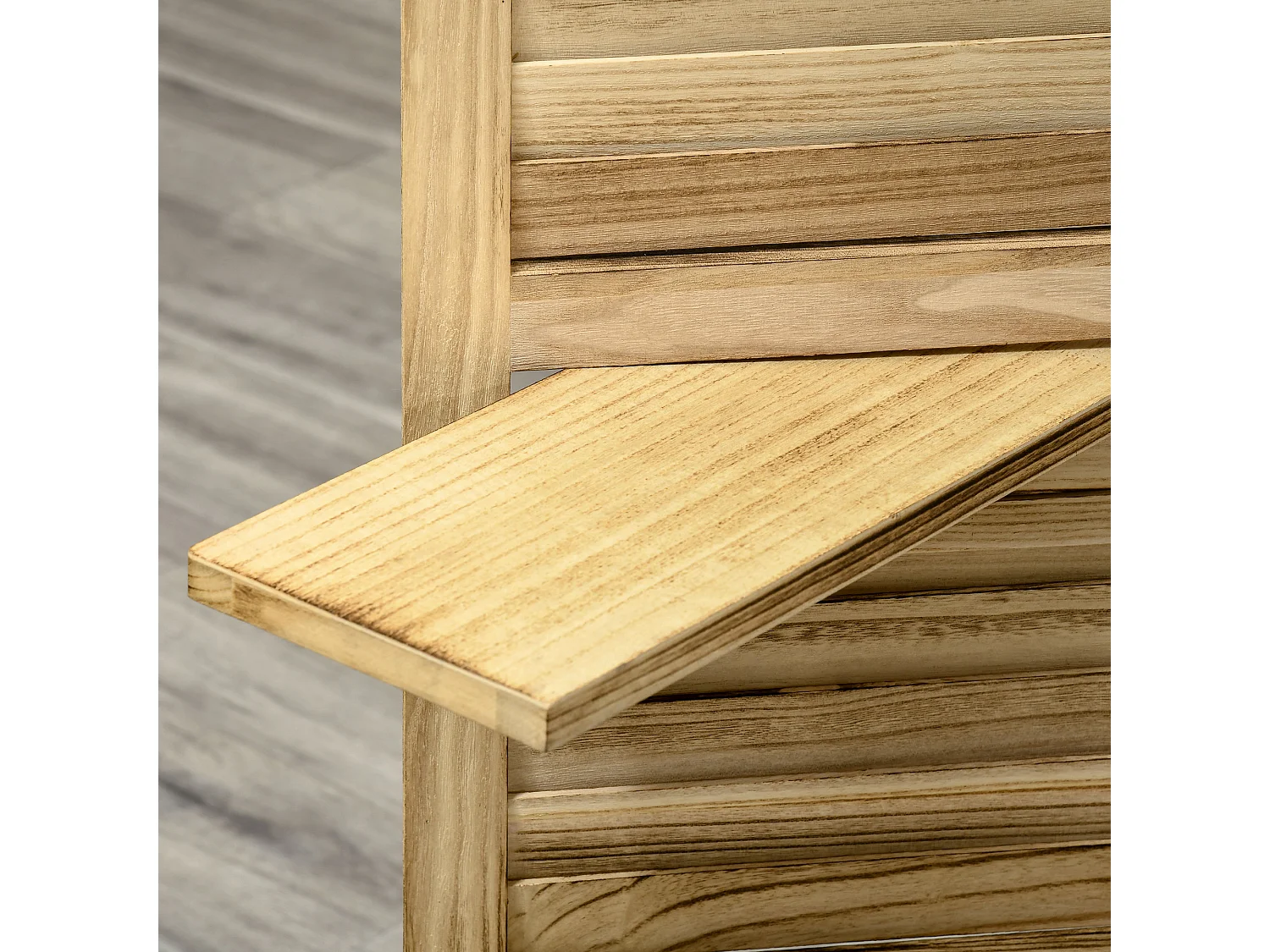 Paravento per interni pieghevole 4 ante con ripiani in legno