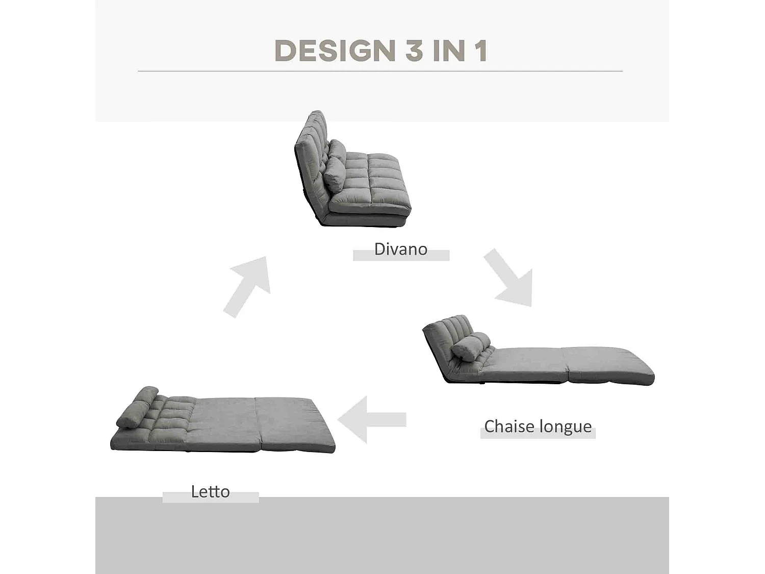 Divano da terra 2 in 1 con schienale reclinabile grigio carbone