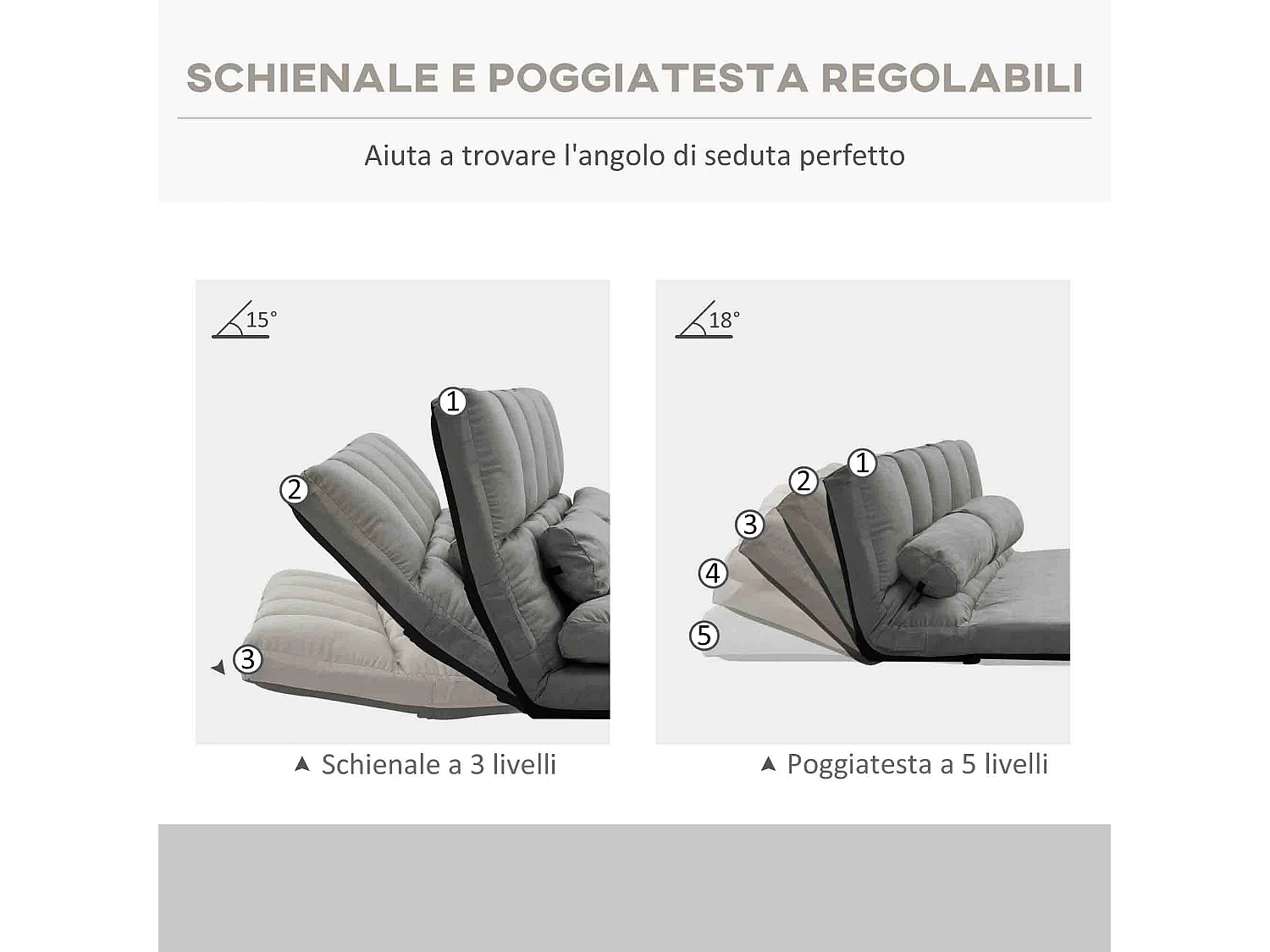 Divano da terra 2 in 1 con schienale reclinabile grigio carbone