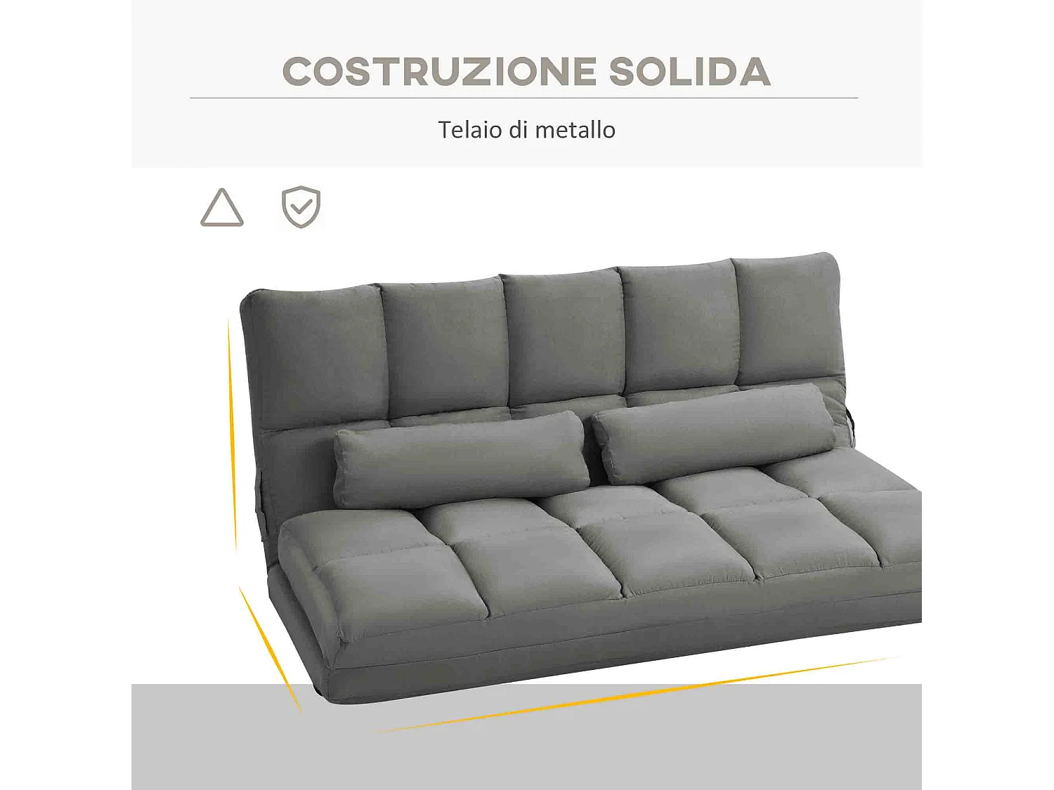 Divano da terra 2 in 1 con schienale reclinabile grigio carbone