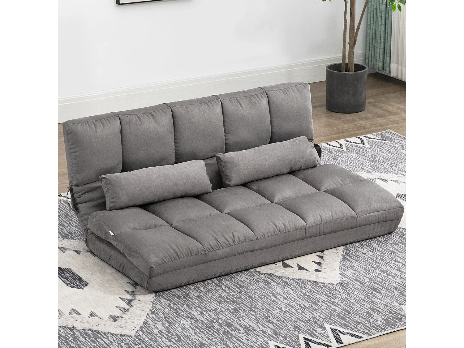 Divano da terra 2 in 1 con schienale reclinabile grigio carbone