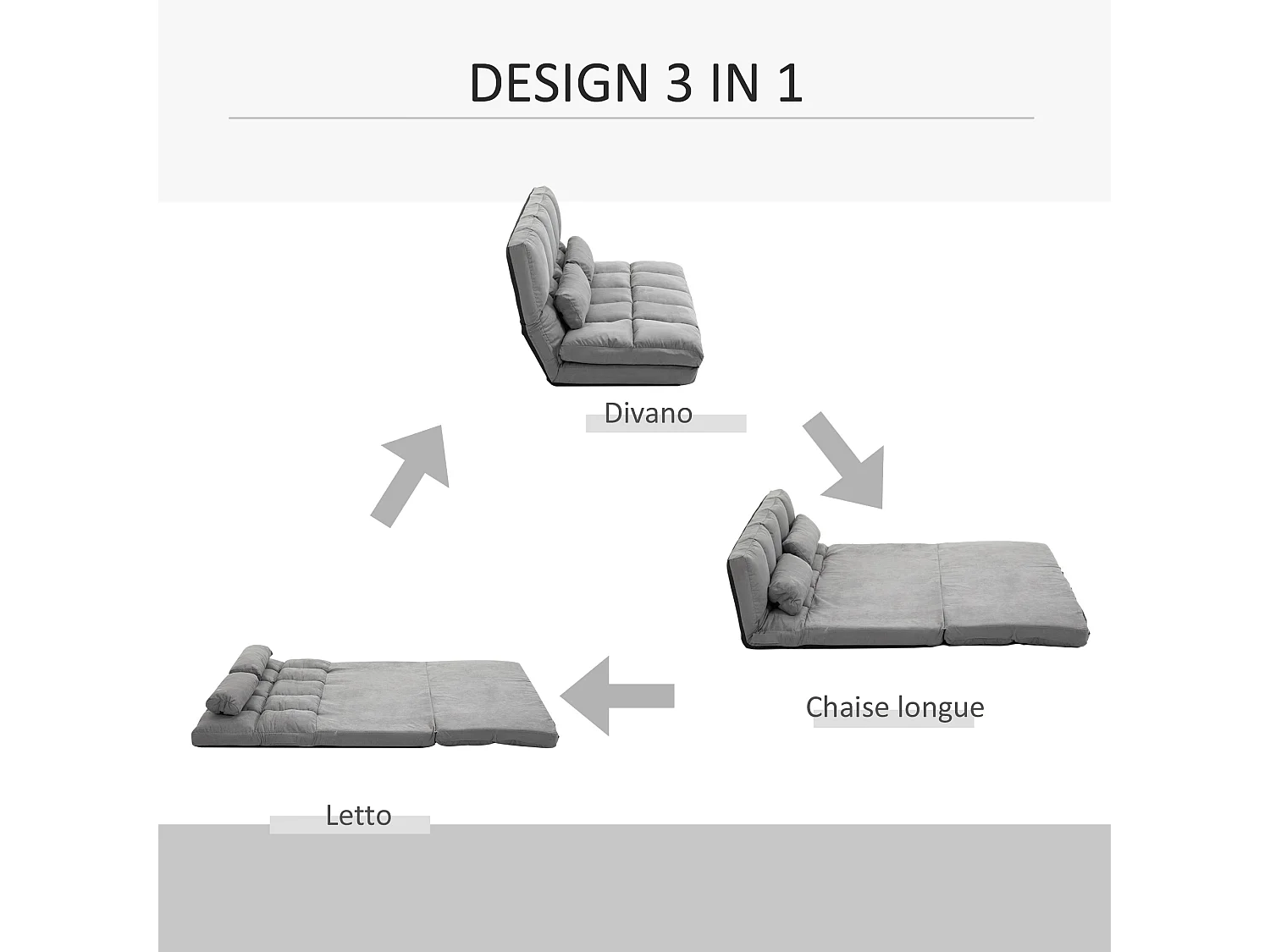 Divano da terra pieghevole a lettino con schienale reclinabile