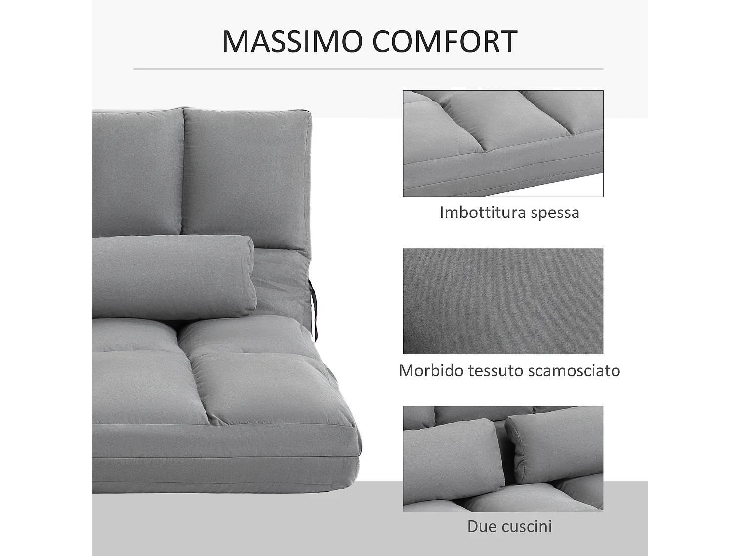 Divano da terra pieghevole a lettino con schienale reclinabile