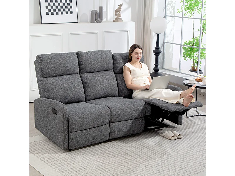 Divano 3 posti reclinabile con rivestimento in ciniglia grigio