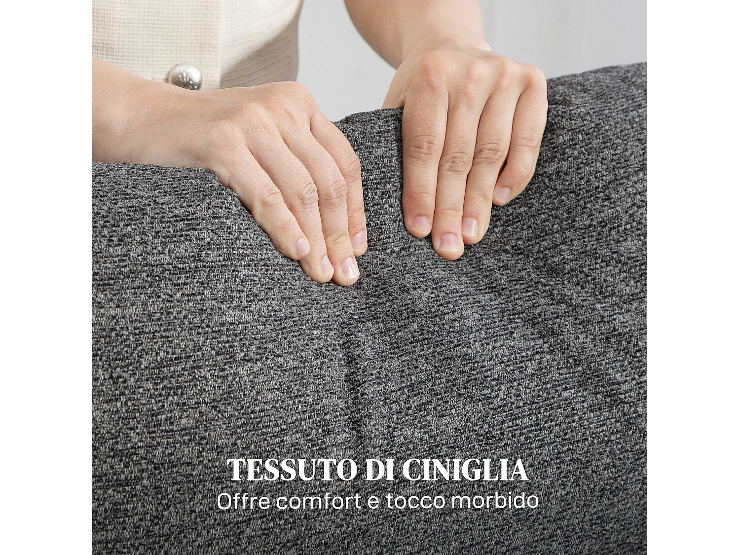 Divano 3 posti reclinabile con rivestimento in ciniglia grigio