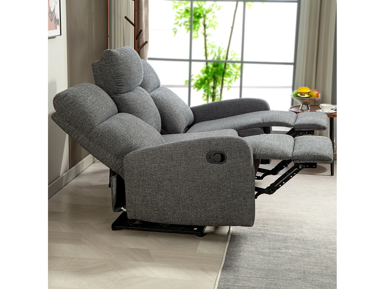 Divano 3 posti reclinabile con rivestimento in ciniglia grigio