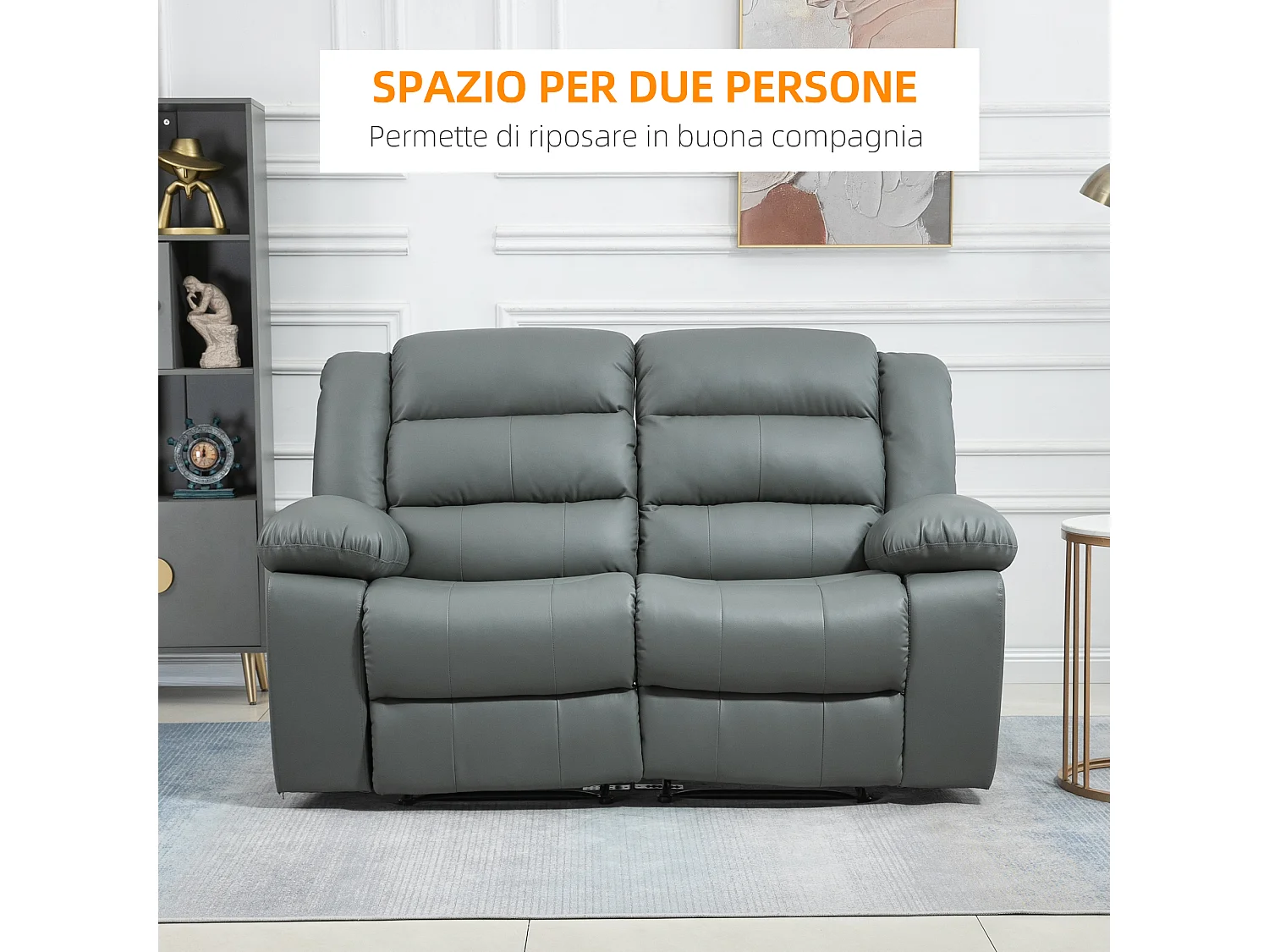 Divano 2 posti reclinabile di 135° con schienale diviso grigio