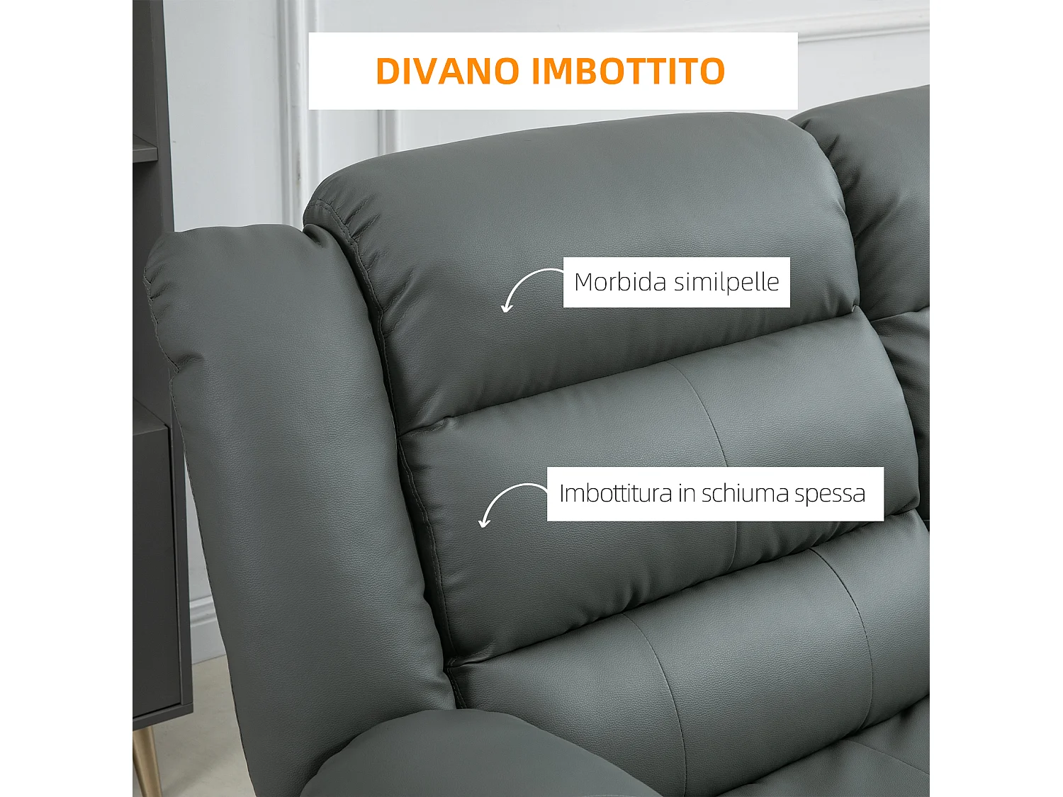 Divano 2 posti reclinabile di 135° con schienale diviso grigio