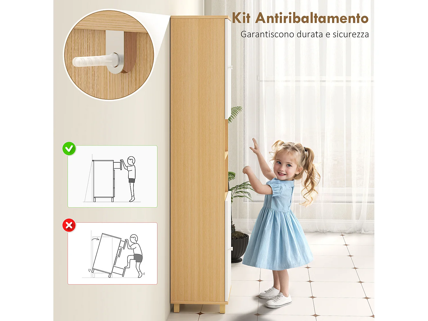 Colonna bagno con 2 armadietti e ripiani aperti bianco e legno