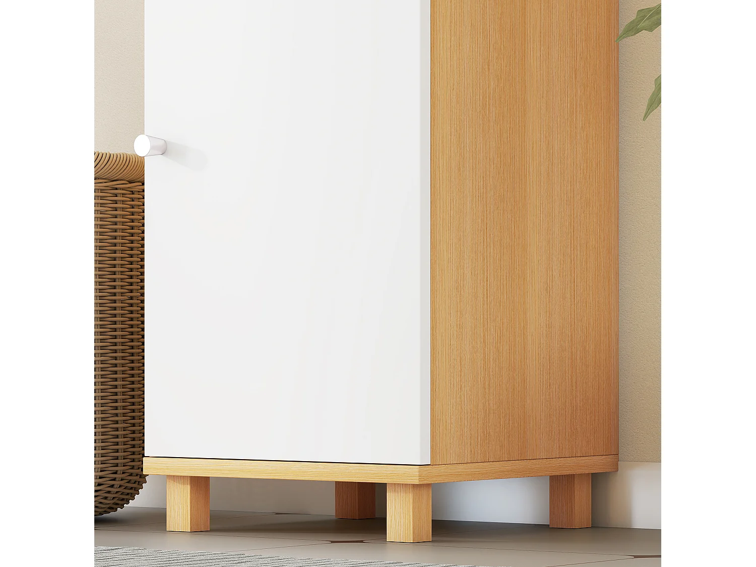 Colonna bagno con 2 armadietti e ripiani aperti bianco e legno