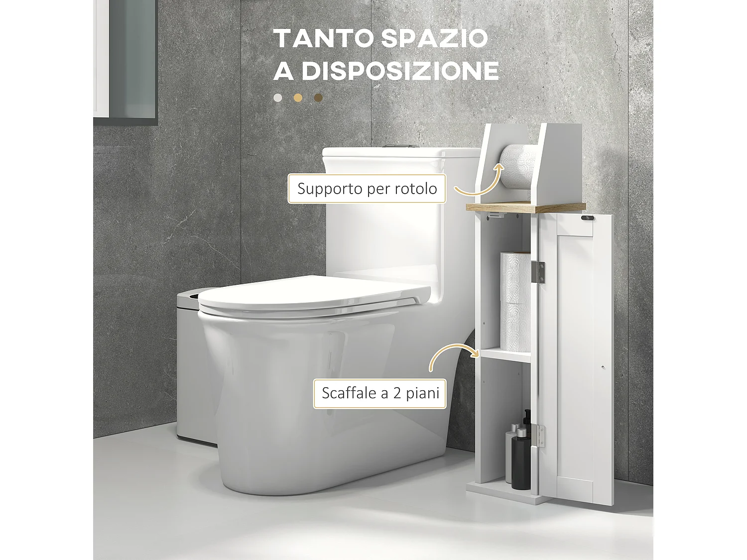 Mobile bagno porta carta igienica con armadietto e ripiano bianco