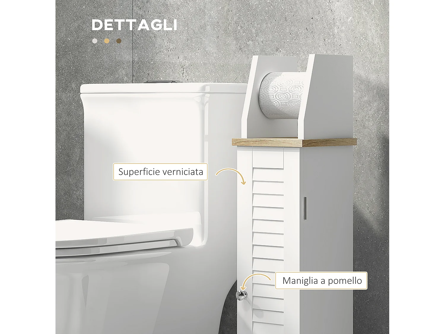 Mobile bagno porta carta igienica con armadietto e ripiano bianco