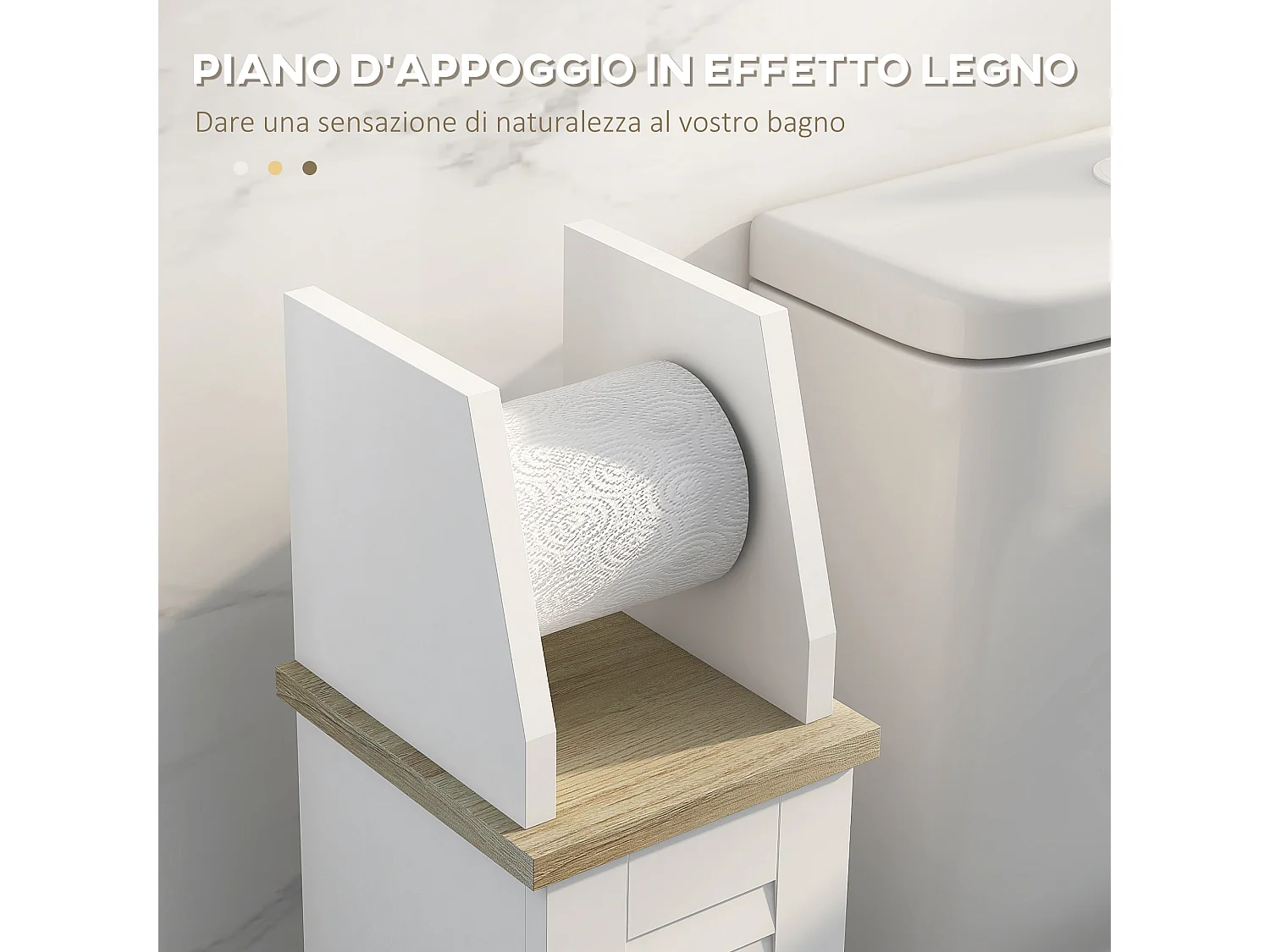 Mobile bagno porta carta igienica con armadietto e ripiano bianco