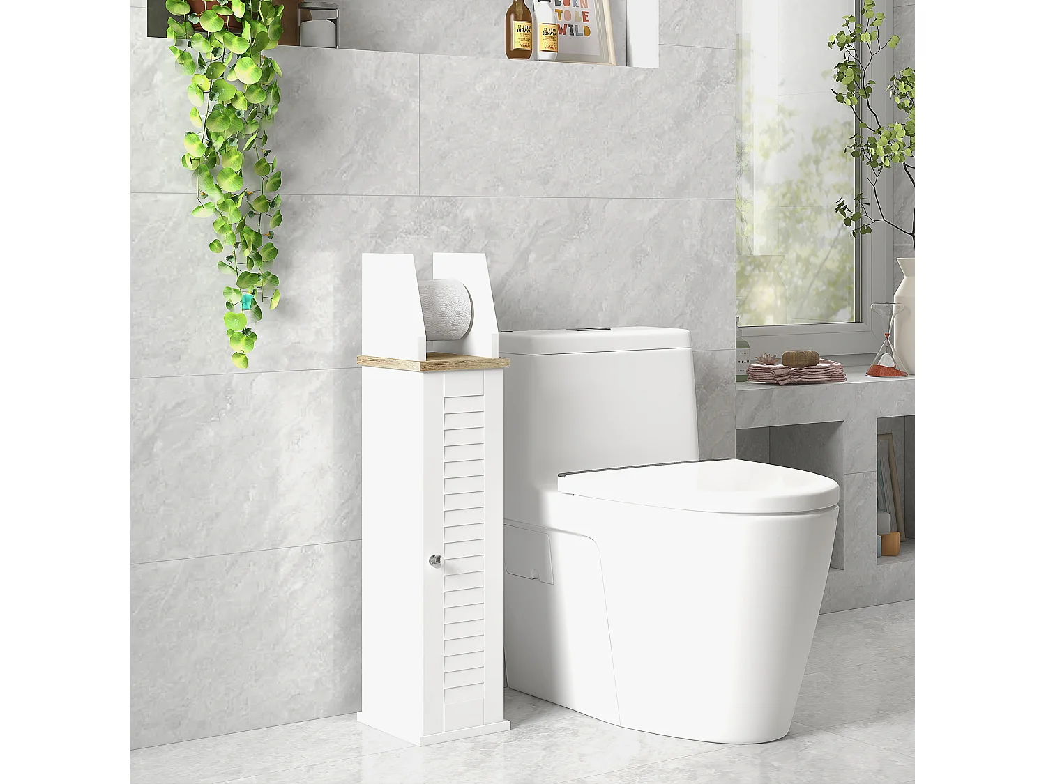 Mobile bagno porta carta igienica con armadietto e ripiano bianco