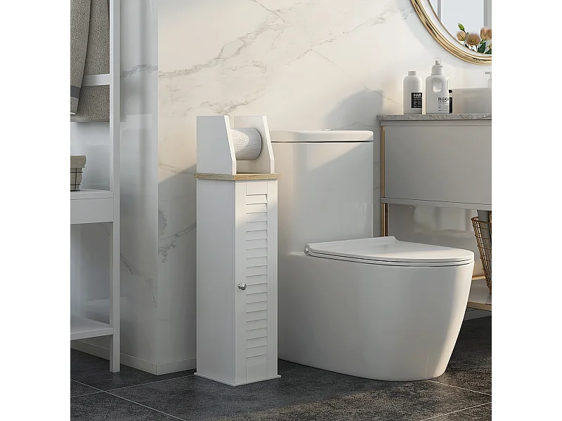 Mobile bagno porta carta igienica con armadietto e ripiano bianco